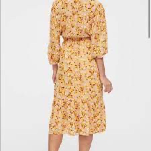 Gap Factory split neck midi dress, yellow floral, size XL - Picture 2 of 8